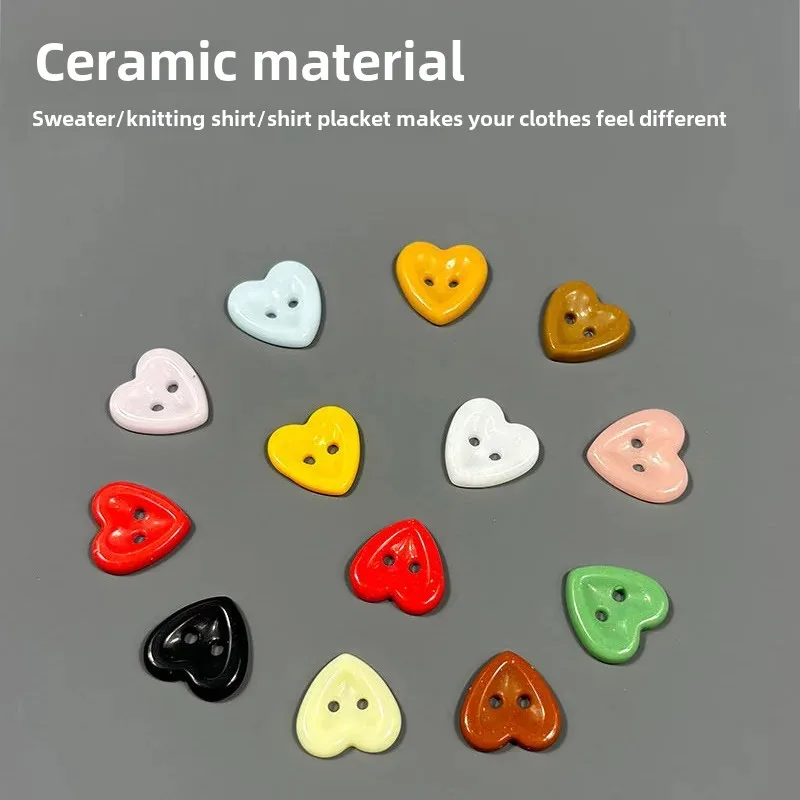 High-End Ceramic Heart-Shaped Buttons Simple Handmade Diy Clothing Accessories for Men Women Children Baby Clothing