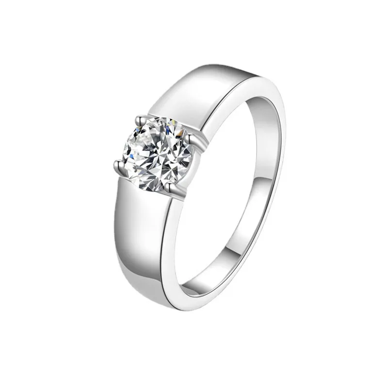 

Certified Moissanite D Color 100% 925 Sterling Silver Rings for Men Simple Round Shape Diamond Wedding Band Couple Rings Gift