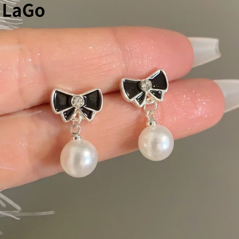 

Fashion Jewelry 925 Silver Needle Elegant Luxury Temperament Black Color Bowknot Earrings For Women Accessories Gifts Hot Sale