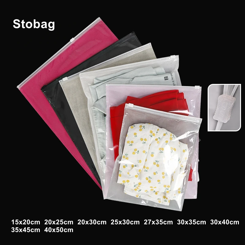 

StoBag 5/10pcs Non-woven Clothes Packaging Zipper Bags Transparent Plastic Clear Reusable Sealed Shirt Storage Travel Pouches