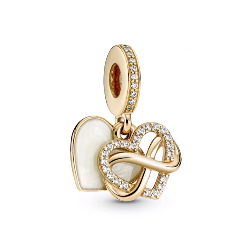 Sparkling Gold Angel's Wings Mum & Dad Lock Hearts Charm Beads Fit Original European 925 Silver Bracelet DIY Women Jewelry Gifts 3
