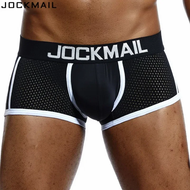 

JOCKMAIL Brand Men Mesh Underwear Boxers Calzoncillos Hombre Gay Sleepwear Cueca Boxer Breathable Crotch Male Panties Shorts