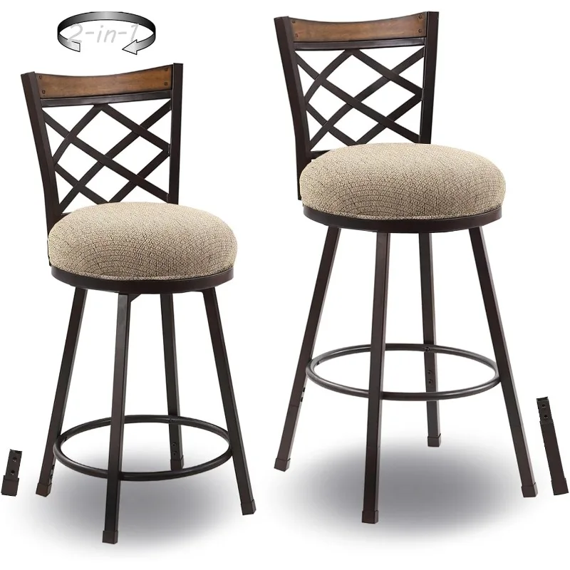 

Swivel Bar Stools Set of 2, (2-in-1) 24"/29" Adjustable Height Bar Stools with Back, Bar Stools for Kitchen Island,Pub