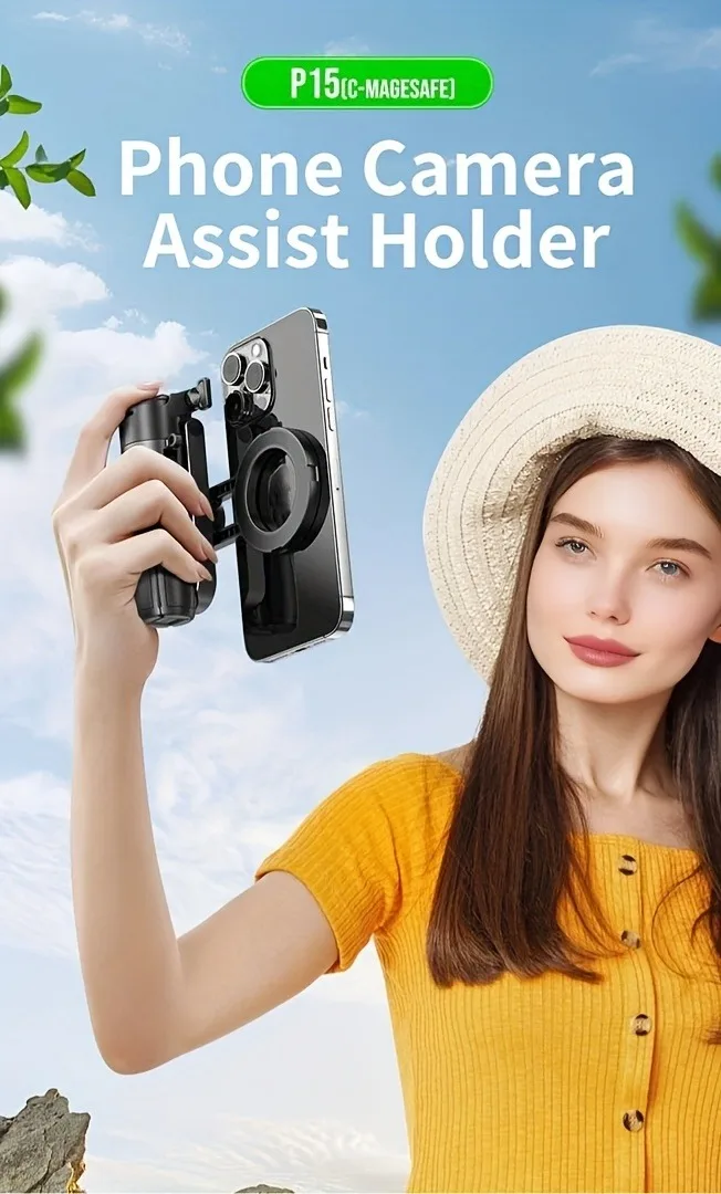Faltbarer magnetischer Handyhalter & Selfie-Stick mit kabelloser Fernbedienung, 360° drehbare Halterung, kompatibel mit_voghion.com