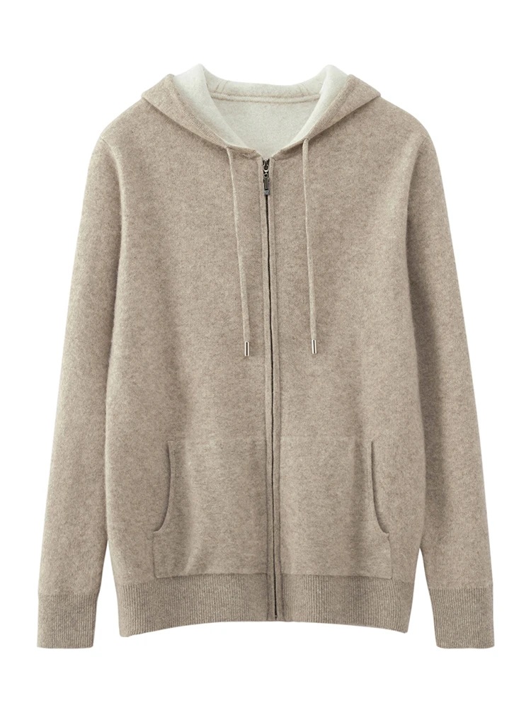 High Quality Autumn Winter Men Hooded Cashmere Sweater Long Sleeve Casual Loose 100% Merino Wool Cardigan Knitwear Clothing Tops 3