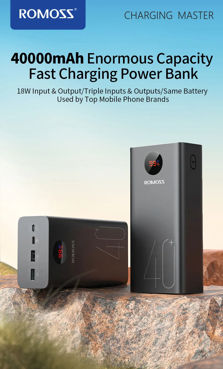 power bank mini ROMOSS Power Bank 40000mAh Portable Fast Charger 18W PD QC 3.0 External Battery Powerbank for iPhone 13 pro max Xiaomi 12 pro power bank 5000mah