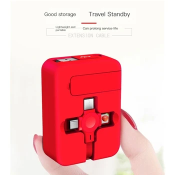 Three In One Charging Cable Roll Macaron Telescopic Storage Bracket Micro Lightning TYPE-C Charging Cable Organization Tools 5