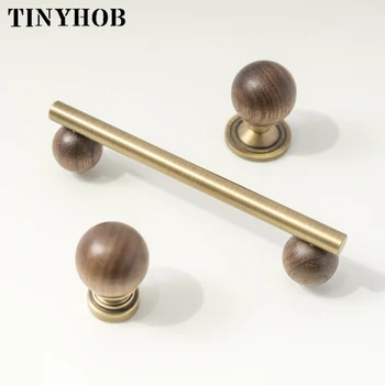 ทองเหลืองสีบรอนซ์ + ไม้วอลนัทตู้จับและลูกบิดลิ้นชัก T บาร์ห้องนอนห้องครัวตู้ฮาร์ดแวร์/ลิ้นชัก 2