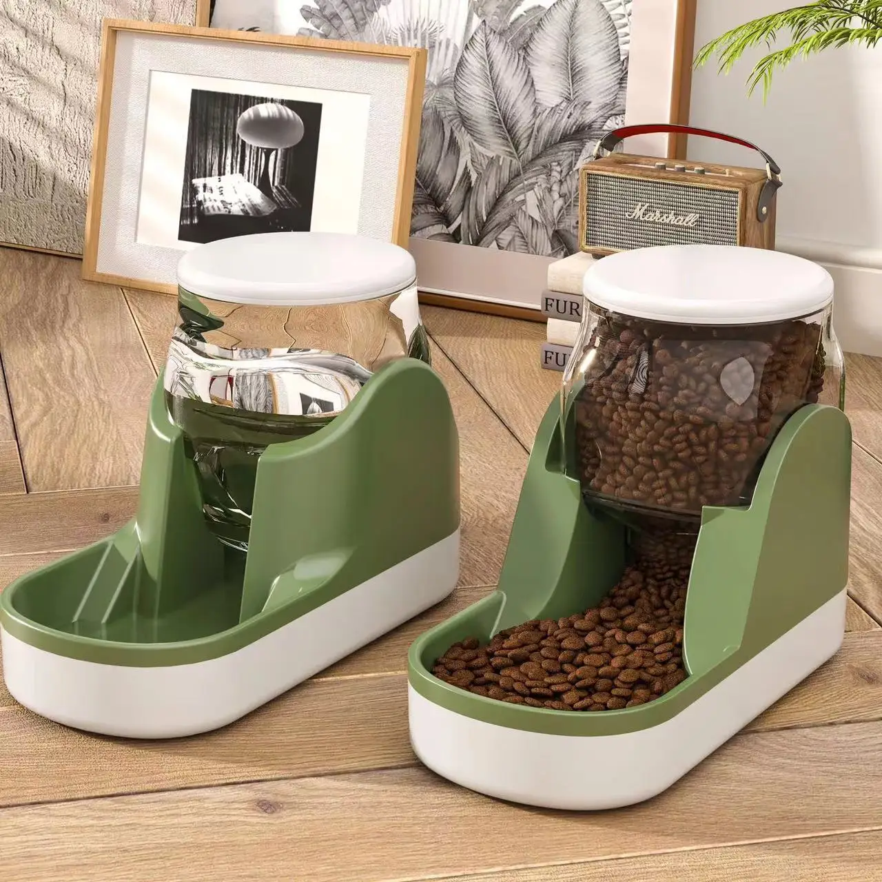 3.8L Pet Feeder and Waterer Self Dispensing Gravity Feed Automatic Feeders Food and Water