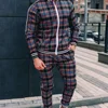New Zipper Set Colorful Plaid Men Casual Autumn Tracksuit Set Male Sweatshirt Pocket Fashion Jackets Men Tracksuit Sets Mens set 1