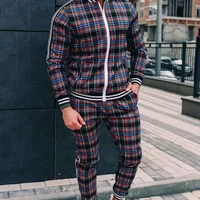 New Zipper Set Colorful Plaid Men Casual Autumn Tracksuit Set Male Sweatshirt Pocket Fashion Jackets Men Tracksuit Sets Mens set 1