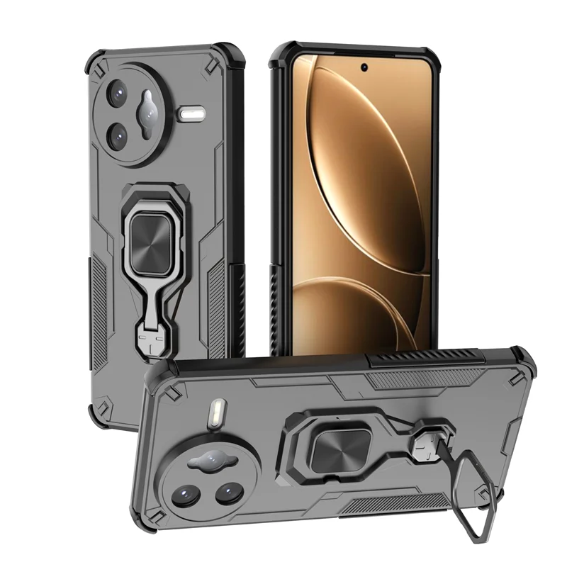 Enhanced Armor Magnetic Ring Holder Phone Case with Camera Protection, Shockproof Design