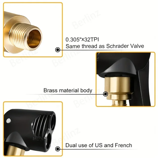 Tire Inflatable Chuck 2-in-1 Function American French Tire Nozzle Inflatable Treasure Conversion Chew For Car Motorcycle 6