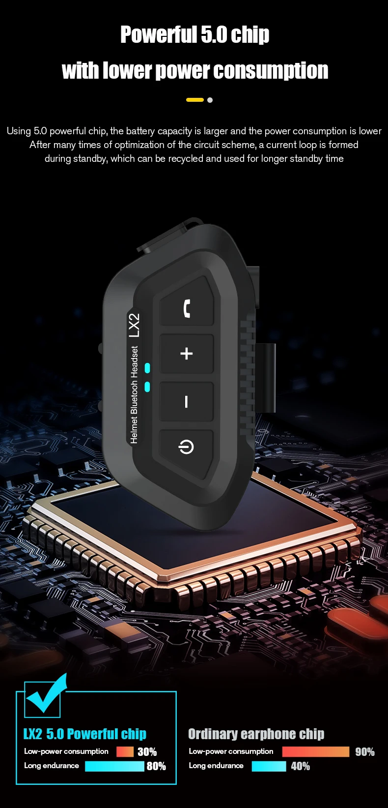 Motorrad Helm Bluetooth Headset 1200 mAh Lange Standby Drahtlose Freisprecheinrichtung Wasserdichte Motorrad Kopfhörer Moto Kopfhörer – Detail 6