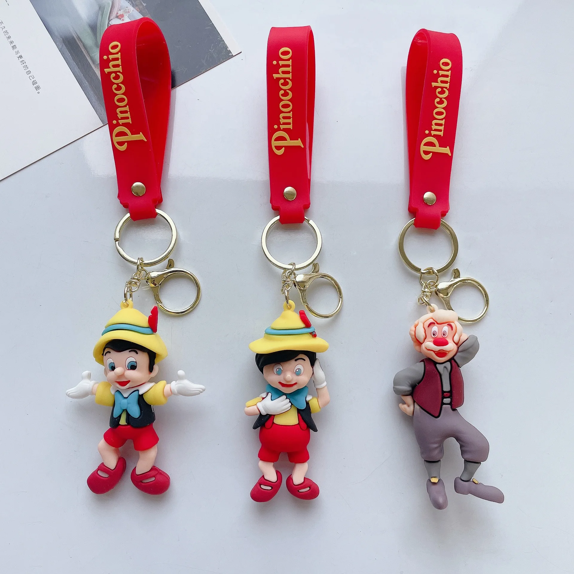 Disney Cartoon Movie Pinocchio Figure Keychain 3D Carpenter
