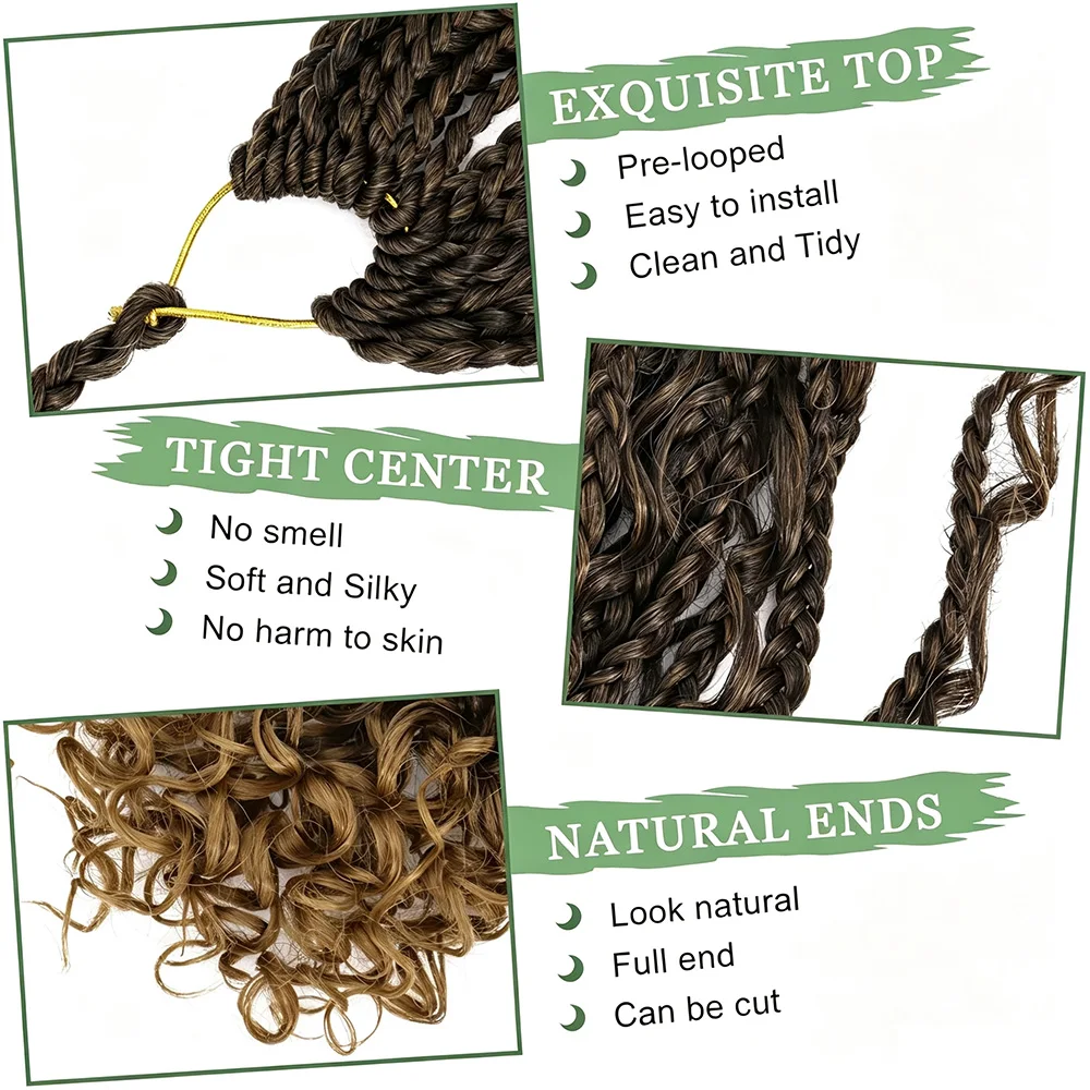Boho Goddess Box Braids 12 Crochet Hair with Curly Ends - Synthetic Knotless Extensions