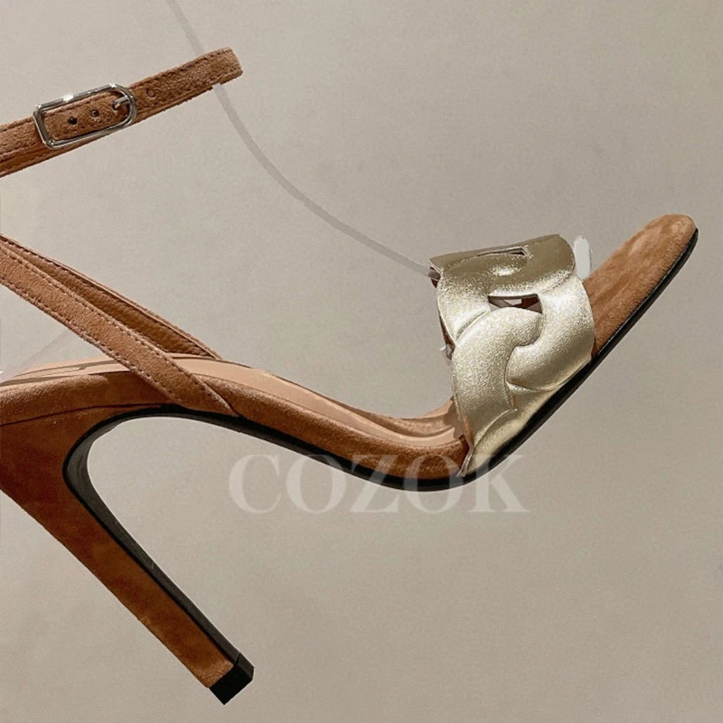 

High Heel Sandals Female 2023 Summer New Unique One Strap Design Banquet High Heels Fashion Versatile Square Toe Ladies Pumps