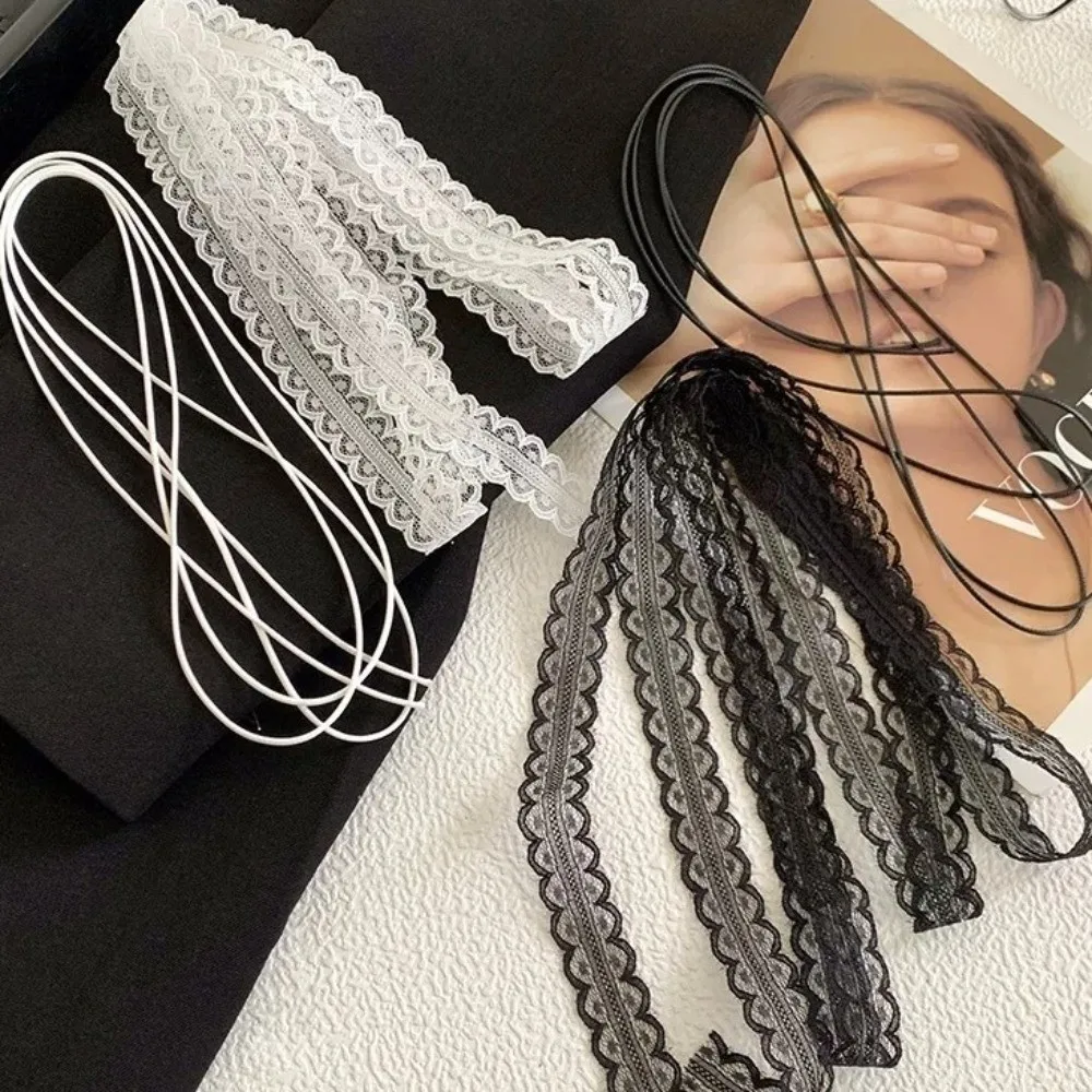 Sweet Gothic Lace Choker Necklace Stacked Ballet Style Lace Strap Necklace Layered Design Y2k Silk Scarf Jewelry - Image 3