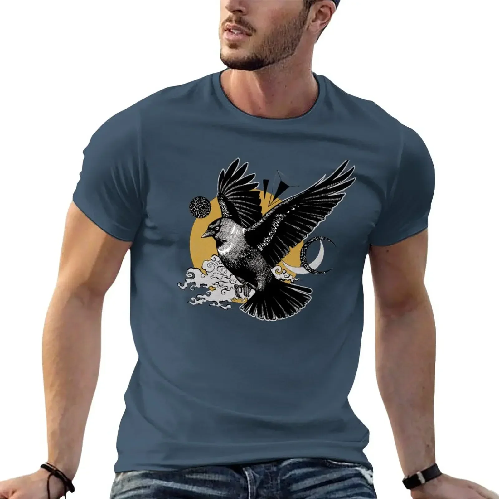 

Jackdaw Gold Moon T-Shirt aesthetic clothes animal prinfor boys graphics Men's t-shirt