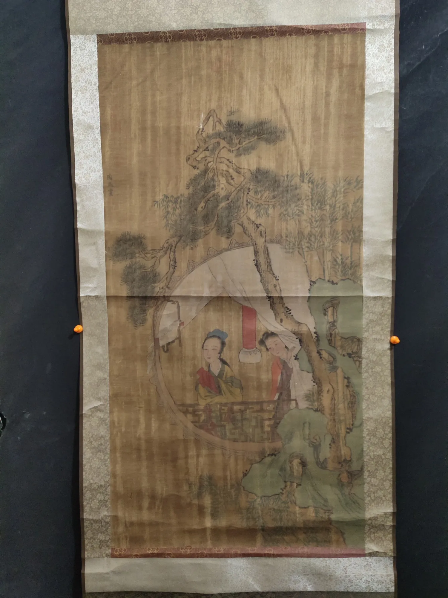 

Antique Chinese Calligraphy & Painting Nave Silk Fabric Scroll Beauty Figure Portrait Hand-Drawn Hand-painted by Tao Cheng