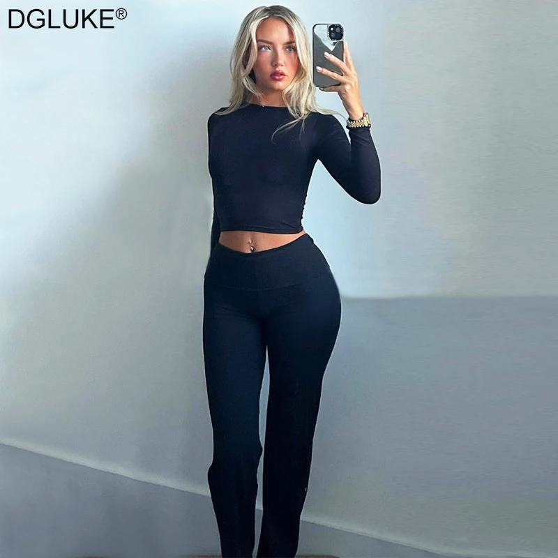 

Long Sleeve Crop Top And Pants Sets Women 2 Piece Fashion Sport Outfit Solid Gym Tracksuit Set Women Sportswear