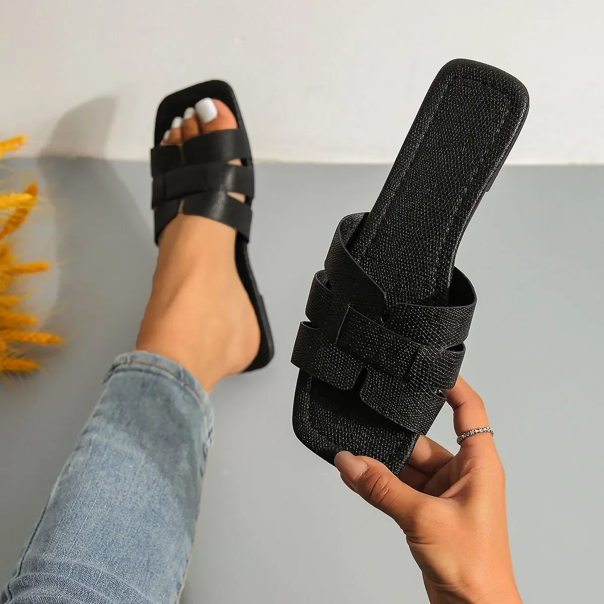 slippers weave flat sandals designer slides womans summer female fashion sandal outdoor Slipper woman shoes size 36-43