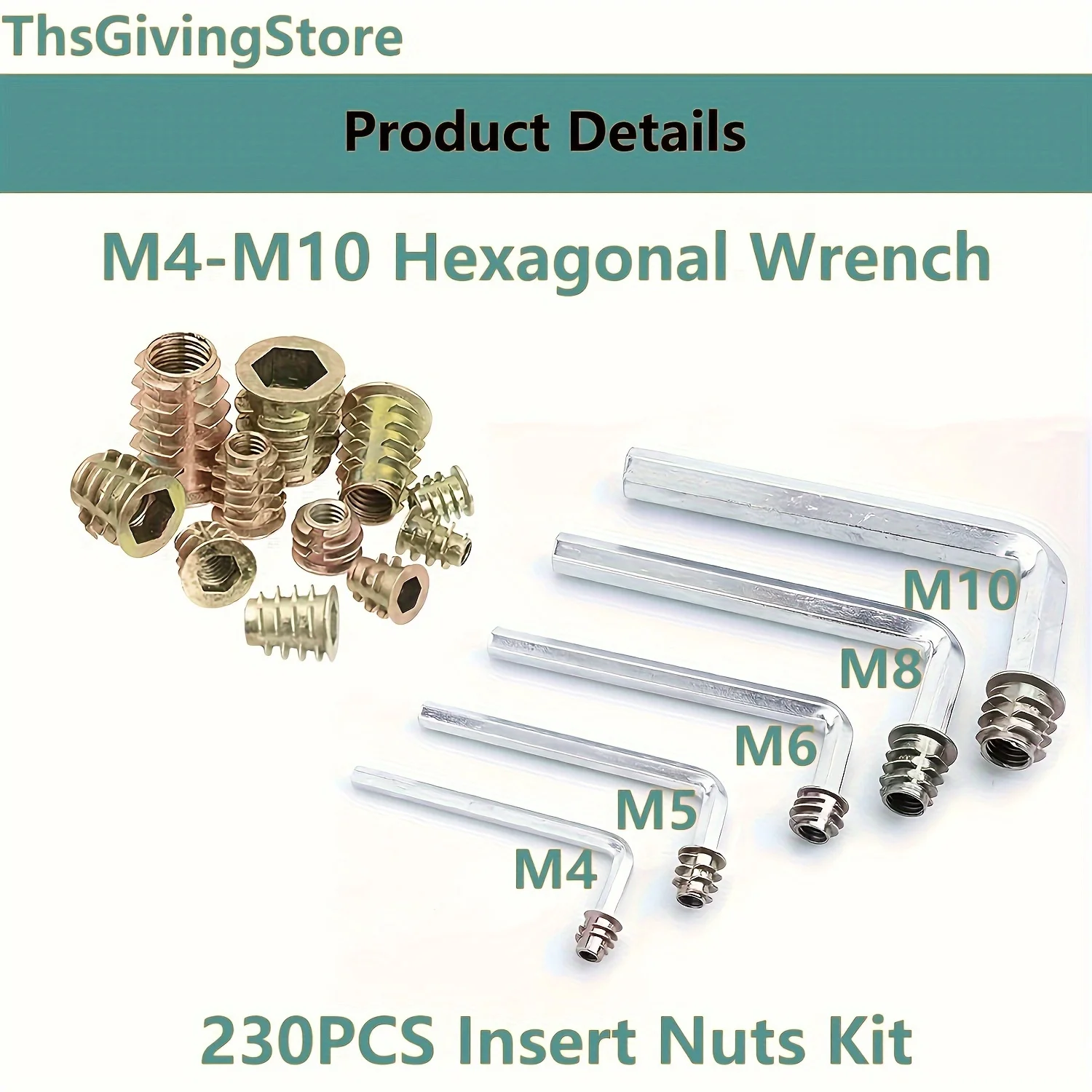 230 Pieces 11 Size M4/M5/M6/M8/M10 Threaded Inserts for Wood,Metric Hardware Nuts Inserts Assortment Tool Kit for Wood Furniture