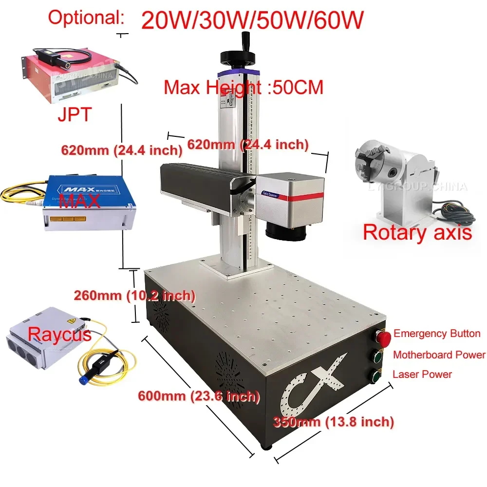 

50W JPT Fiber Laser Marking Machine Raycus MAX 20w 30w Stainless Steel Engraver Metal Cutting Gold Silver with Rotary Axis