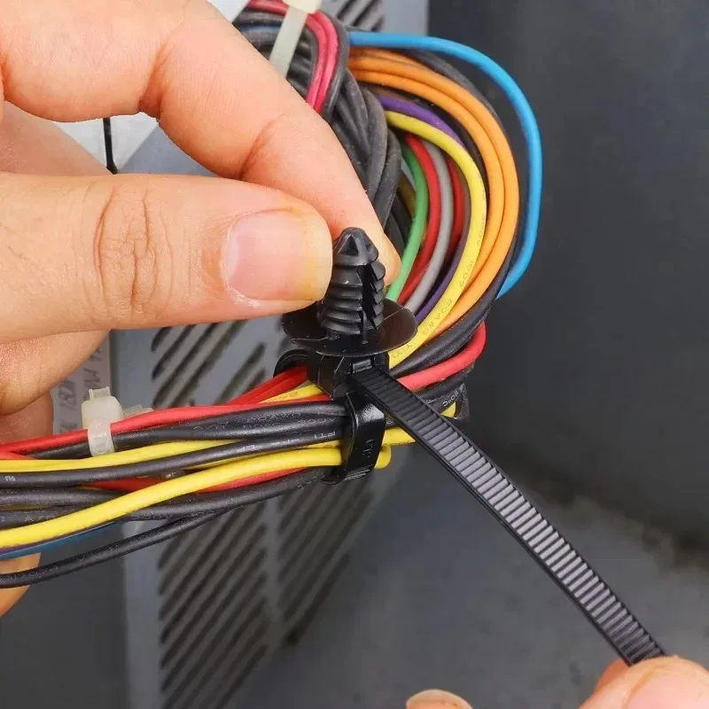 1-40Pcs Car Nylon Threaded Head Harness Cable Ties Multi-purpose Nylon Black Cable Thrust Clip Organize The Line Auto Accessorie