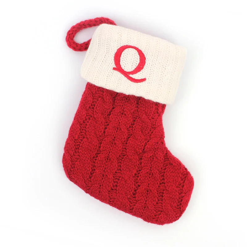 Festive Knitted Christmas Stocking with Snowflake & Letter Design