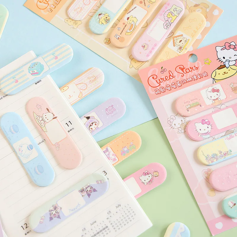 100PCS Sanrio 헬로 키티 Cinnamoroll MELODY 밴드 에이드 모양의 포스트잇 노트 키즈 소녀 DIY 핸드 계정 마커 문구 스티커