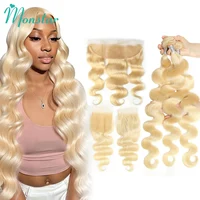13x6 13x4 5x5 4X4 Blonde 613 Closure frontale en dentelle HD avec 3 mèches de cheveux humains brésiliens ondulés de 30 38 pouces avec closure 1