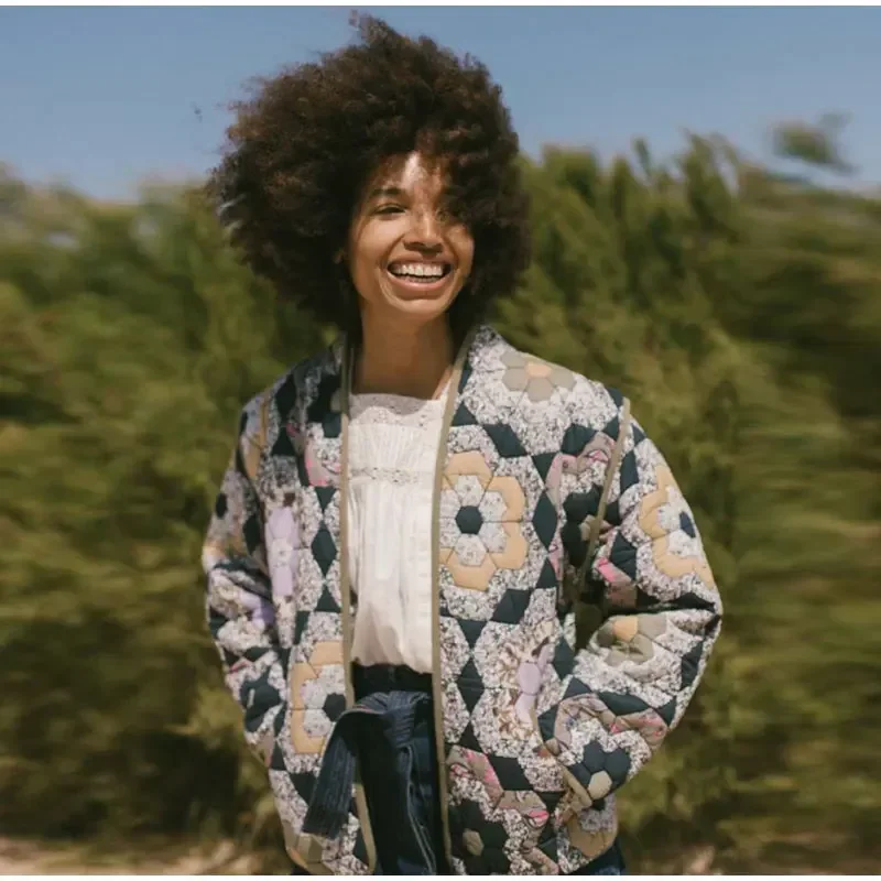 2023 Autumn Winter Casual Vest Streetwe Vintage Flower Print Patchwork Cotton Jacket for Women Detachable Sleeve Warm Loose Coat