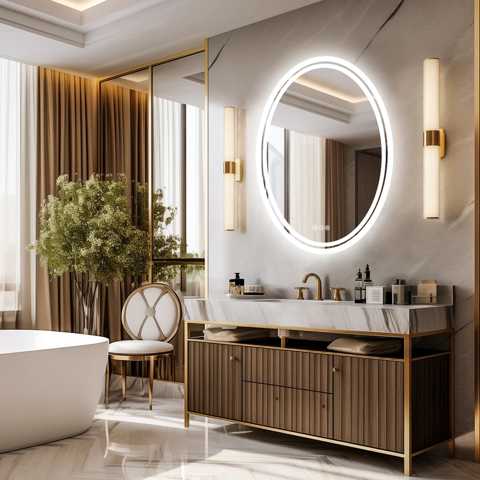 Backlit Round LED Bathroom Vanity Mirror with Anti-Fog