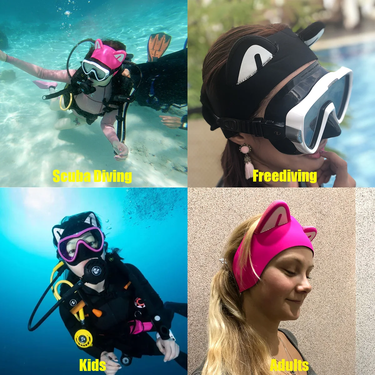 Fascia Da Nuoto Impermeabile In Neoprene Con Protezione Orecchie - Regolabile Per Bambini E Adulti, Per Piscina, Surf E Kayak (Nero) - 3