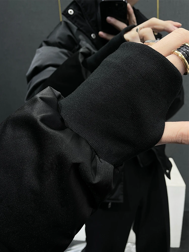 Fake Two-Piece Stand Collar Short Cotton Jacket Men's 2024 Autumn and Winter New Loose Thick Warm Handsome Black Coats Tops