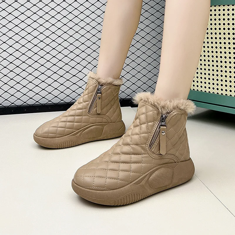 2023 High Quality Shoes for Women Mid-Calf Warm Women's Boots Solid Color Round Toe Warm Water Proof Zipper Zapatillas De Mujer