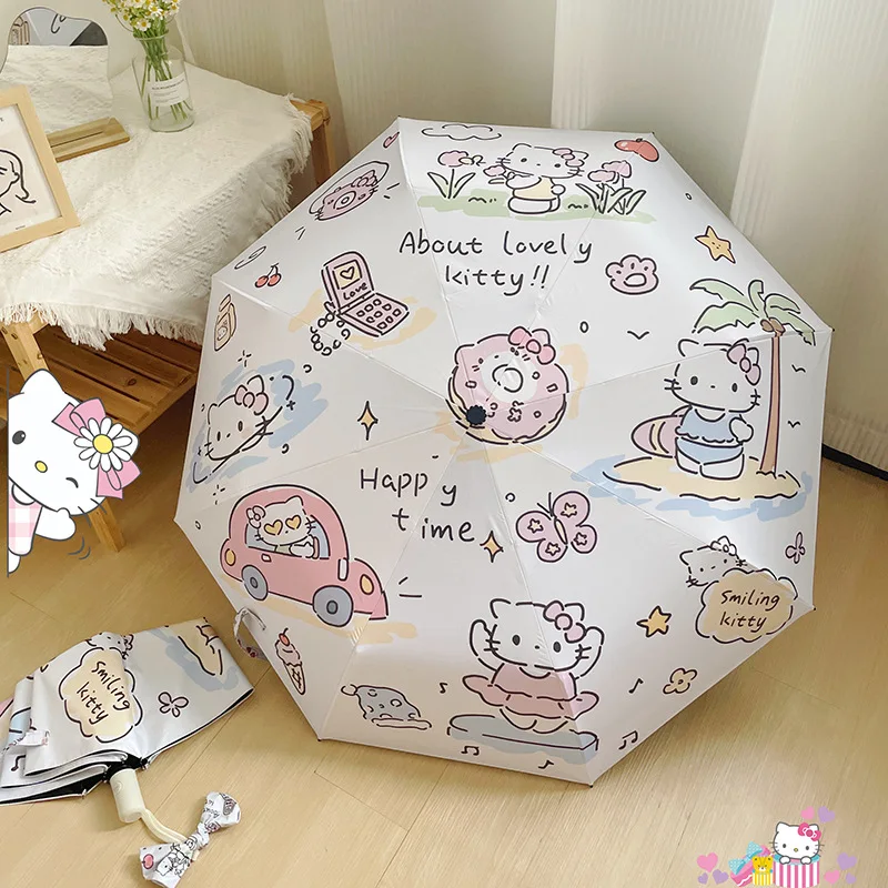 

Автоматический складной зонт Hellokitty Kawali Sanrio, двойное использование, черный клей, солнцезащитный, ультрафиолетовый, милый подарок для девочек на день рождения