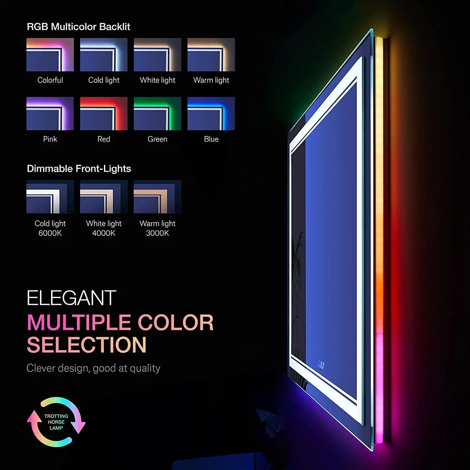 Description Picture 4 of itemBathroom Mirror with Lights Color Changing RGB Backlit LED Mirror for Bathroom Lighted VanityMirrors for Bathroom Wall Dimmable