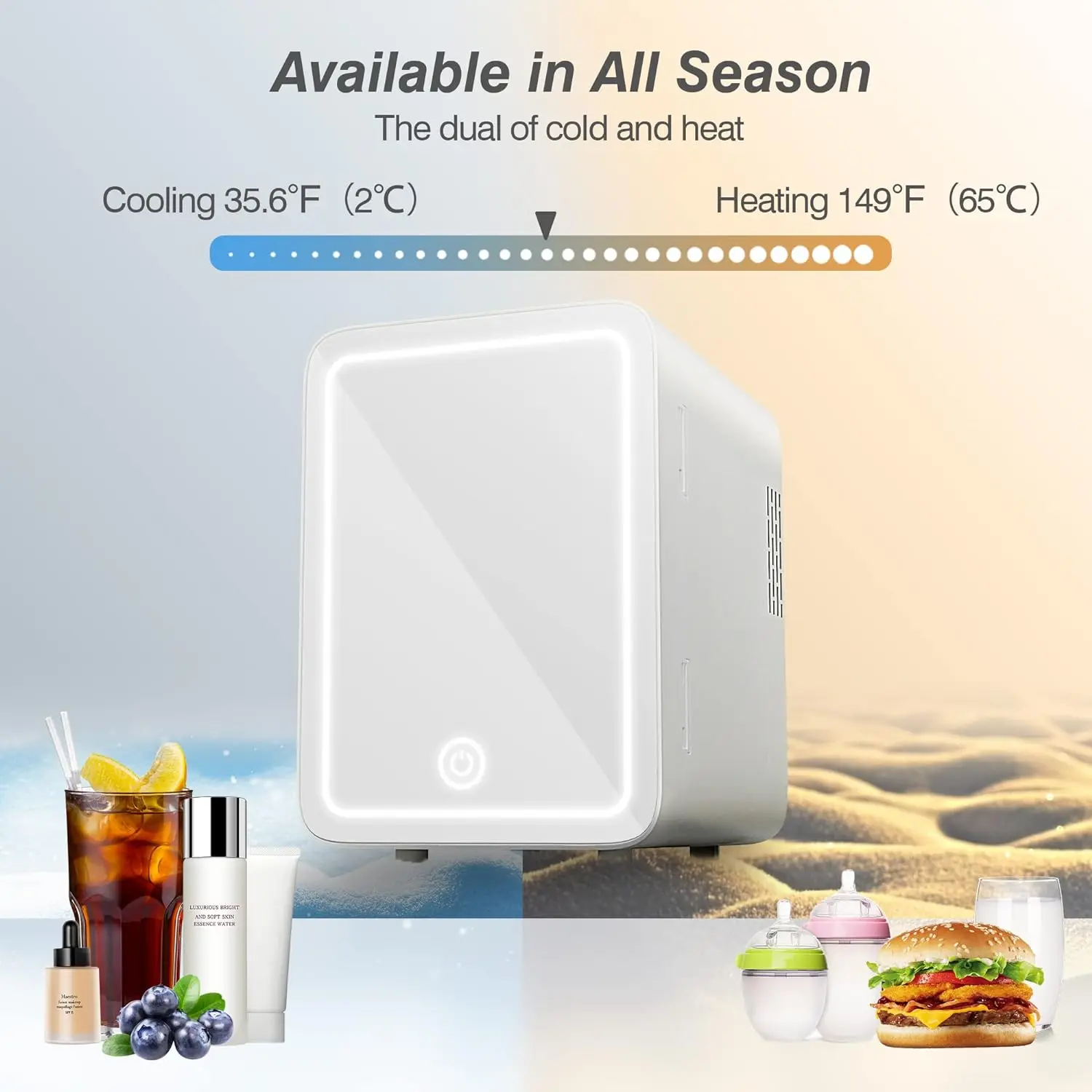 Mini Fridge with Dimmable LED Mirror 4 Liter Easy-Take Skincare Fridge Small Refrigerating Makeup for Bedroom Car Portable 2
