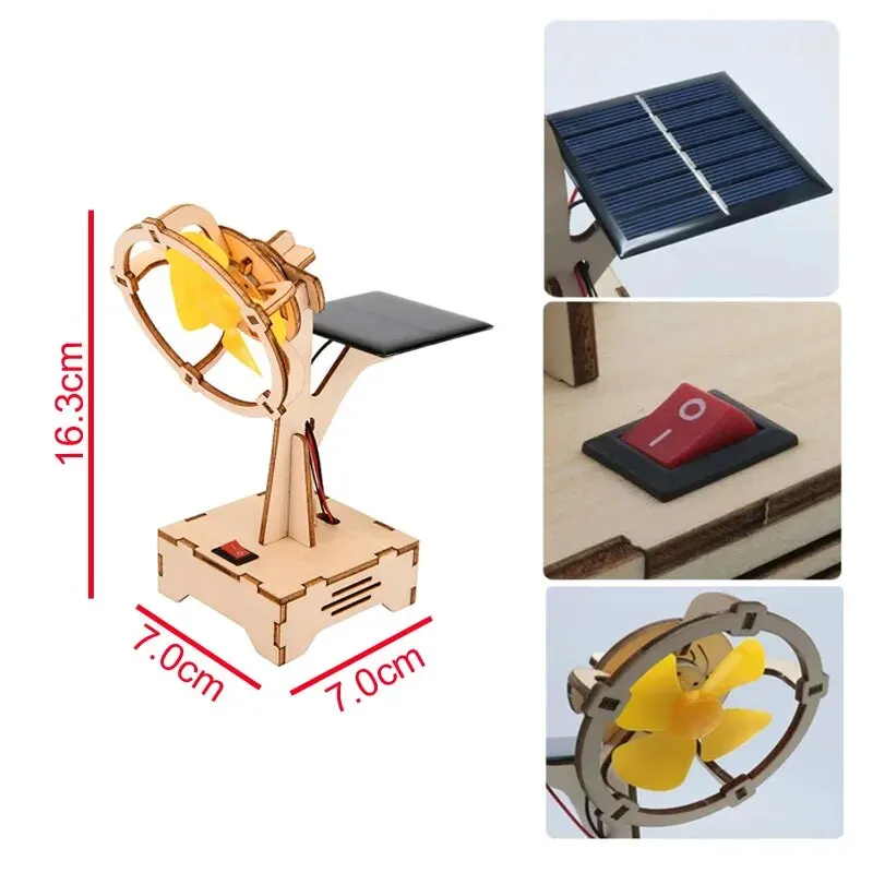 Children DIY Solar Powered Electric Fan Toy Science Educational Physics Motor Circuit Device Kit Wooden Puzzle Sets Toys