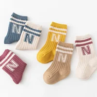 Baby Casual White Stitch Floor Tube Stockings Korean Kids Knit Soft Fashion Letter Knee High Long Socks for Infant Boys Girls 3