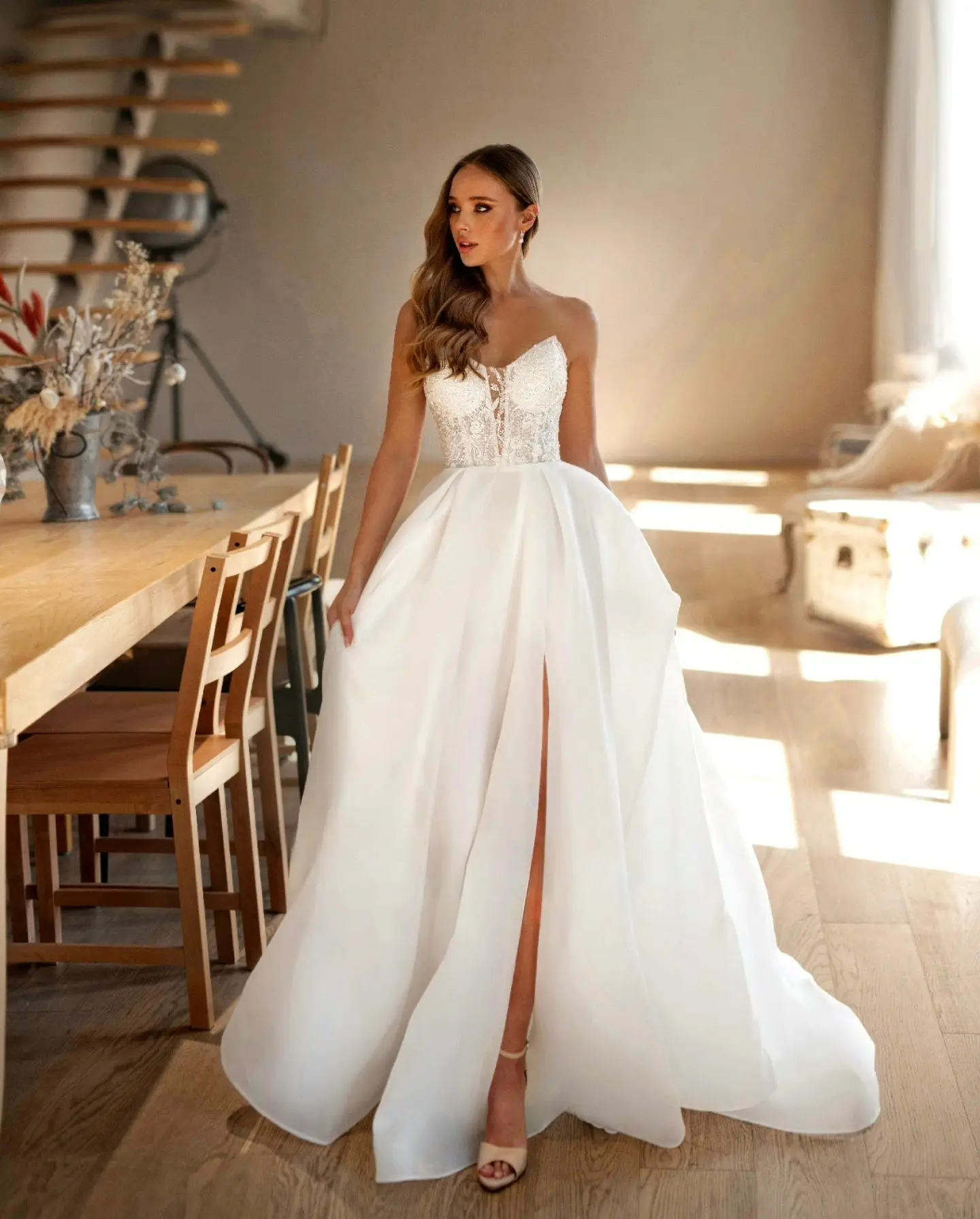 Detachable Long Puff Sleeves Sweetheart Lace Applique Bridal Grown Custom Made Formal Bridal Grown 2024 Vestido De Noival 2