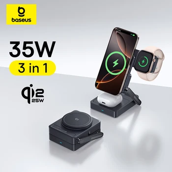 Baseus 3 in 1 Magnetic Wireless Charger Qi2.2 25W Fast Charging For iPhone 17 16 15 14 Apple Watch Earbuds AirPods Pro iWatch