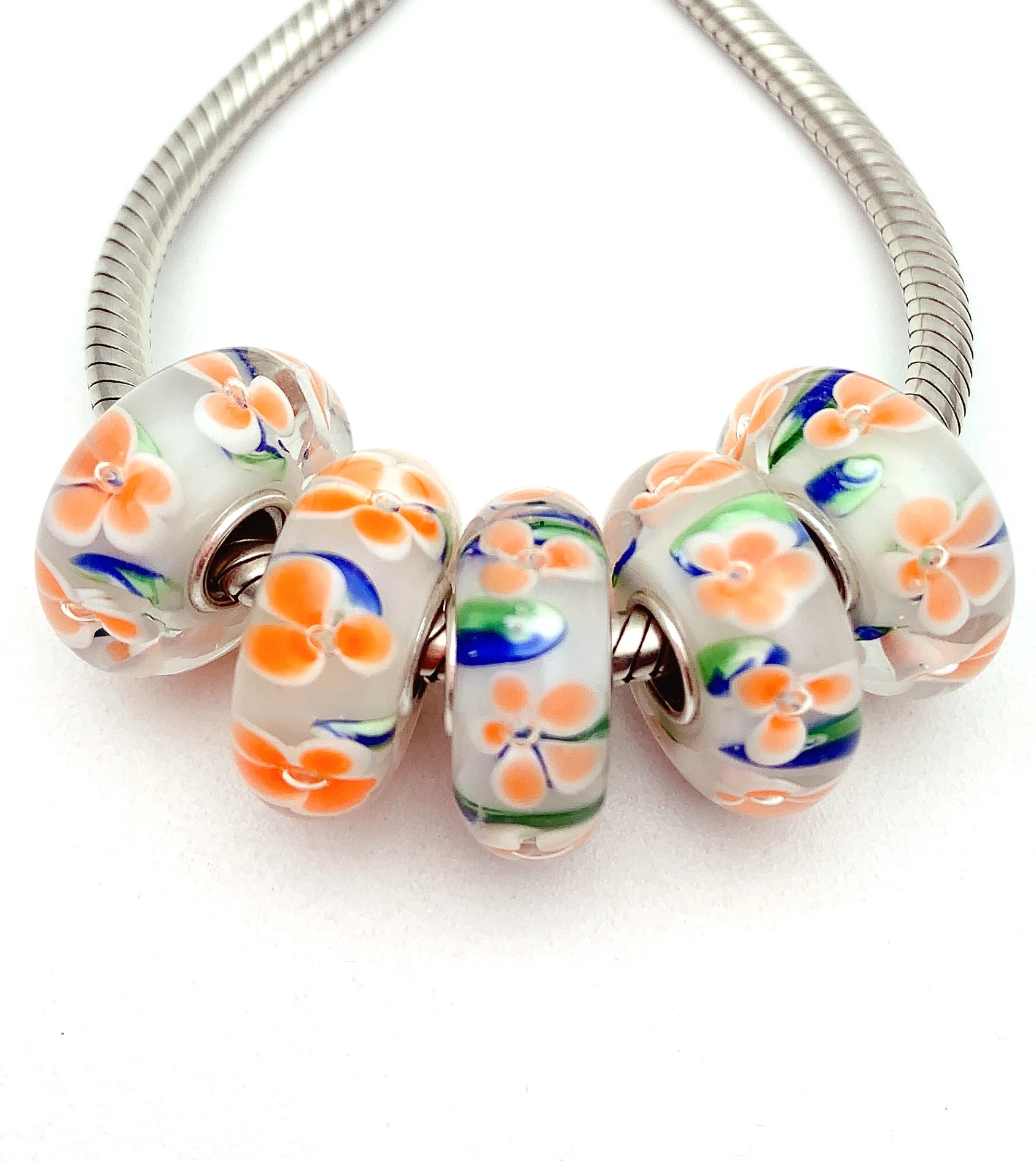 

XHYG288 5X 100% Authenticity S925 Sterling Silver Beads Murano GlassBeads Fit European Charms Bracelet Diy Jewelry Lampwork