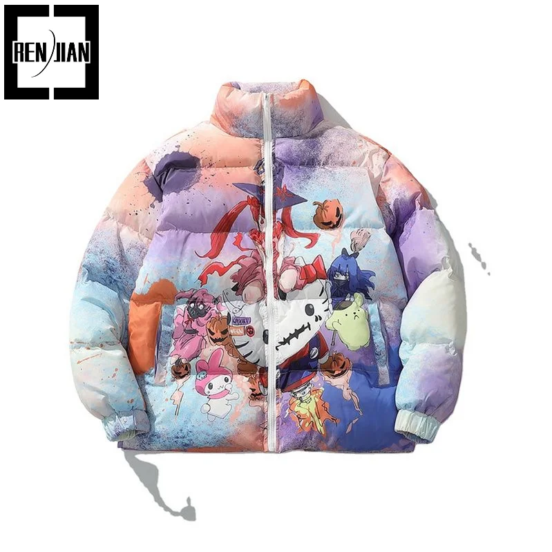 

Unisex Winter Warm Puffer Parkas With Anime Pattern Fashion Oversized Hip Hop Overcoat For Couple Graffiti Down Jacket Outerwear