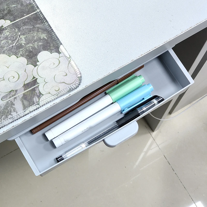 

Cute Self-Adhesive Under Desk Drawer Hidden Storage Box Makeup Organizer Self Stick School Stationery Case Pencil Tray wholesale