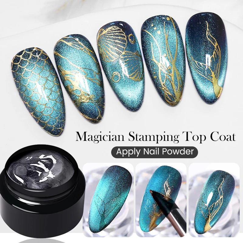 BORN PRETTY 5ml Magician Stamping Top Coat No Wipe Clear Stamping Gel Apply Nail Powder Transparent Manicure Stamping Varnish 2
