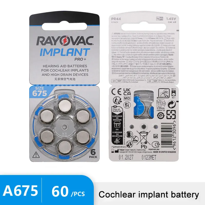 

Hearing Aid Batteries 60pcs Implant Cochlear 675 A675 675a PR44 High Power Zinc Air Battery For Cochlear Implants Hearing Aids