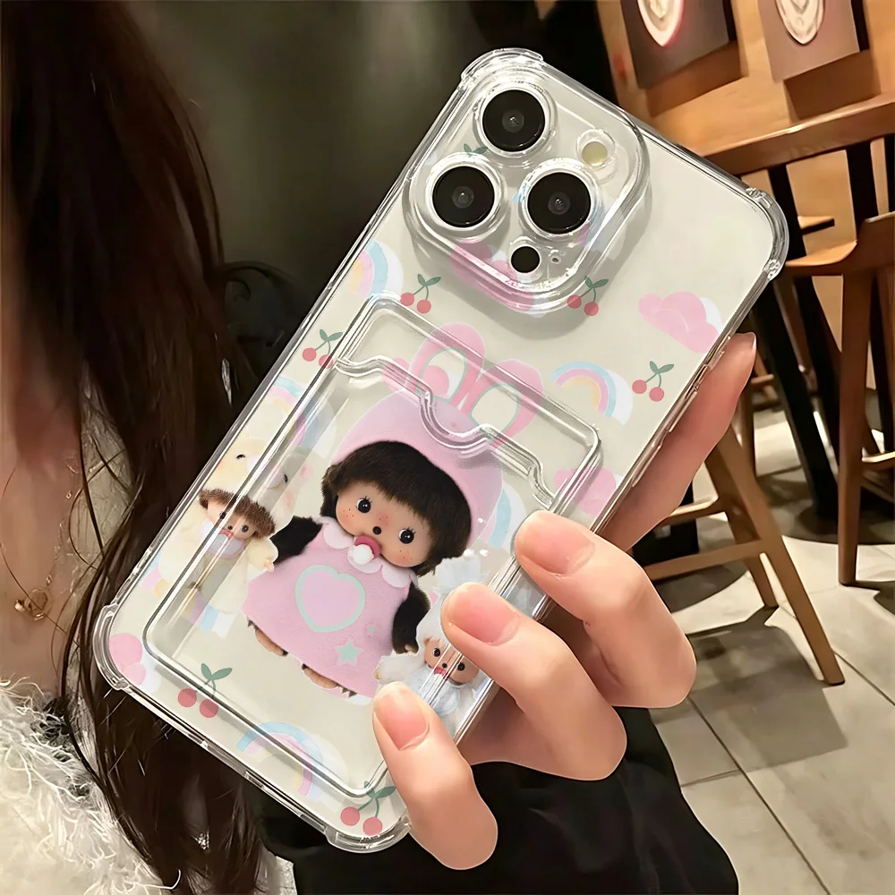 Adorable Monchhichi Design Phone Case with Card Holder Feature